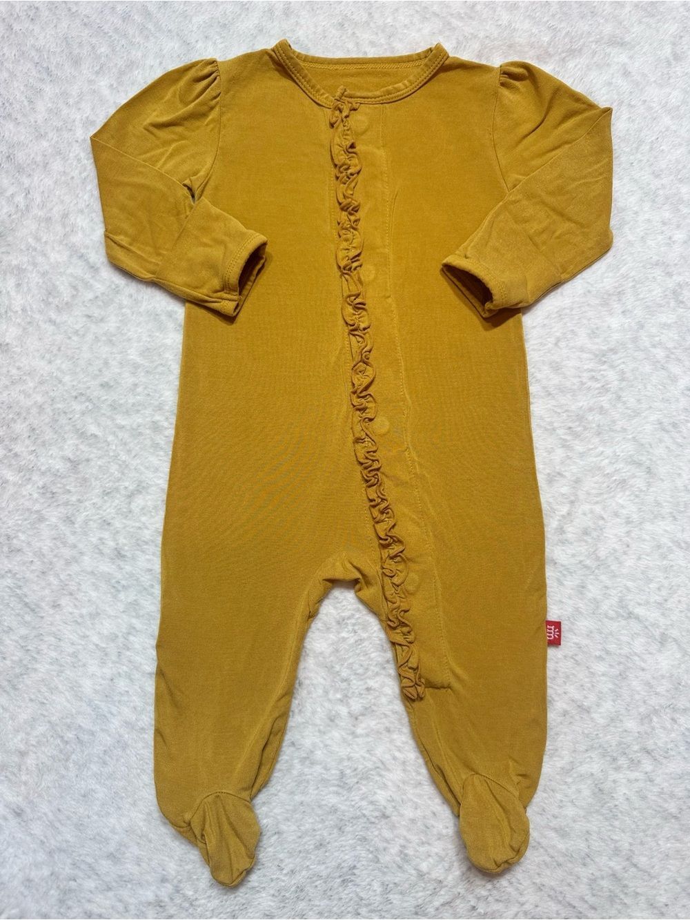 Magnetic Me Mustard Gold Ruffle Footie Sleeper 0-3M Baby Girl Modal Neutral